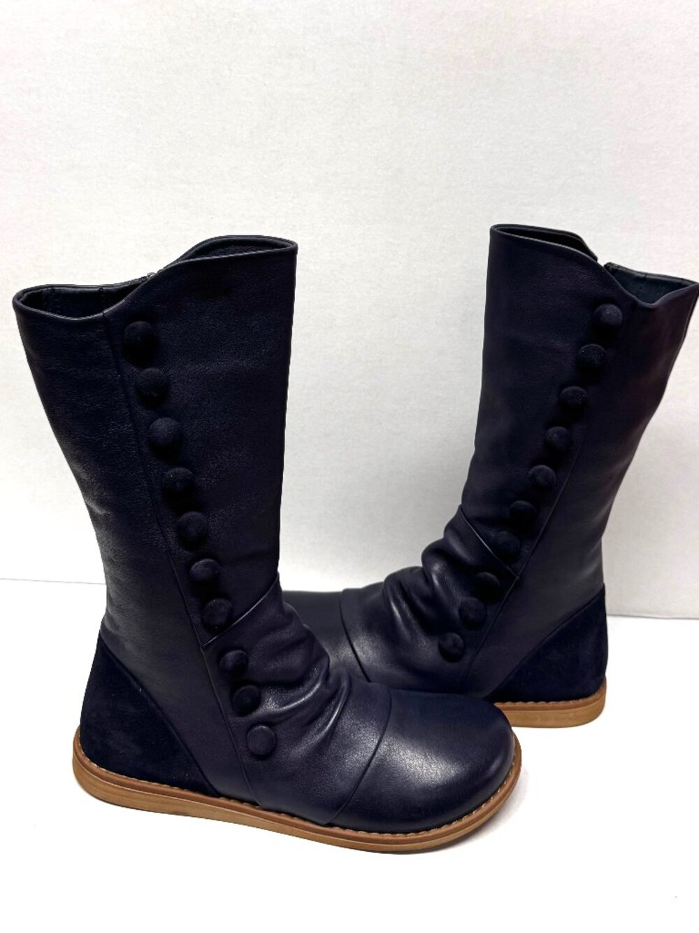 MIZ MOOZ SOFT LEATHER MID CALF BOOTS SIDE ZIP 37EU NAVY / 7US NEW # B-61